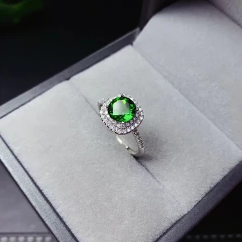 Modes zaļā diopside dārgakmens gredzenu, lai meitene 925 sudraba rotaslietas dzimšanas dienas svinības jubilejas dāvanu dabas pērle, spilgti, zaļš krāsa 1