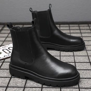 Anglijas stila vīriešu luksusa modes motociklu zābaki black original ādas kurpes, kovboju platforma boot jūra chelsea botas masculina 1