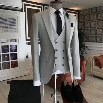 SZMANLIZI 2020 Vīriešu Klasisko Biznesa Uzvalki, Pasūtījuma izgatavotu Gaiši Pelēks Mens Slim Fit Uzvalki Līgavainis Tuxedos Vīriešu Kāzu Tērpi Gabals 3 1