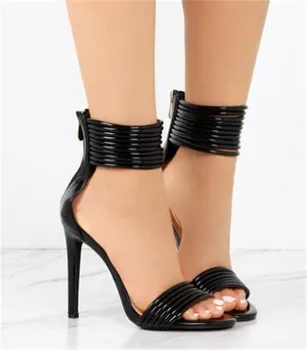 Sexy dāmas rhinestone gladiatoru sandales pāri piesaistīti augsti papēži duncis papēži melns cut-outs vasaras sandales sieviešu kurpes puse pirkt \ Papēži ~ www.xenydancestudio.lv 11