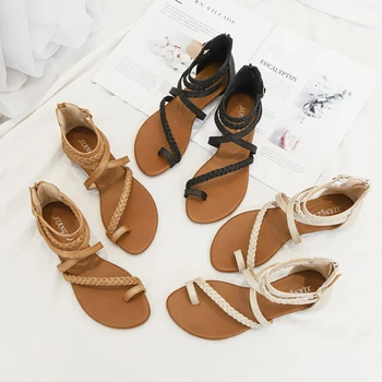 Qzyerai jauno vasaras sieviešu sandales īstas ādas pludmales atpūtas kurpes romiešu sandales pātagot pirkt \ Papēži ~ www.xenydancestudio.lv 11