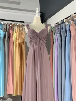 2022 jauns dažādu krāsu Violeta pelēka ilgi, V-veida kakla Ielocēm luckgirls šifona Pielāgojama modes līgavas kleita mocini tailor