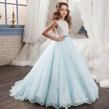 Meitenes princese kleitas tumši zila slīpums tilla puķu meitene kleitas, lai kāzas o apkakli, 3/4 piedurknēm komūniju kleitas pirkt \ Kāzu Kleita ~ www.xenydancestudio.lv 11