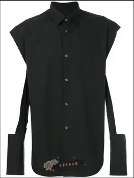 M-6xl Jaunā Vīriešu Apģērbu korejas Brīvs Krekls Personības Black Dobi Piedurknēm Garš Krekls Personības Friziera Naktsklubs Kostīmi 1