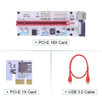 10PCS VER008S Molex 4Pin SATA 6PIN PCIE PCI-E, PCI Express Stāvvadu Kartes 008S Adapteris 1X, lai 16X USB3.0 Extender Raktuvju Strādnieks