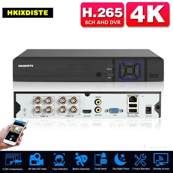 H. 265 8 Kanālu 4K CCTV AHD DVR Reģistratoru 5MP 6 In 1 Hibrīda VRR DVR Drošības Sistēmas 8MP, Digitālās Video Novērošanas Ieraksti XMEYE 1