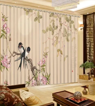 Luksusa Blackout 3D Logu Aizkari Dzīvojamā Istaba Guļamistaba Ziedu un putnu aizkari
