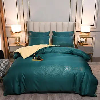 Eiropas luksusa gultas komplekts tīras kokvilnas žakarda sega sedz, gultas veļa spilvens gadījumos, vienkāršas ģeometriskas režģu gultas, svītraina pirkt \ Gultas piederumi ~ www.xenydancestudio.lv 11