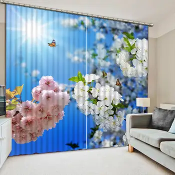 3D aizkari dzīvojamā istaba guļamistaba Skaists Saulains ziedēšanas filiāle pielāgot loga aizkars