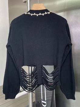 Sexy Dobi Pušķi Pakļauti Vidukļa Rhinestones Trikotāžas Džemperis Vilnas Maisījums Fāzēm Jaciņa 2022 agra Pavasara Sieviešu Apģērbu 1