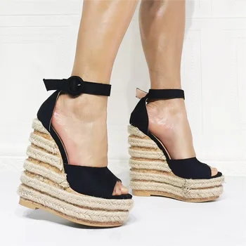 Sievietēm jaunā modes atvērtu purngalu zamšādas ādas augsta platforma ķīlis sandales mežģīnes-up modes zīmola augstums palielinājies ķīlis sandales pirkt \ Papēži ~ www.xenydancestudio.lv 11