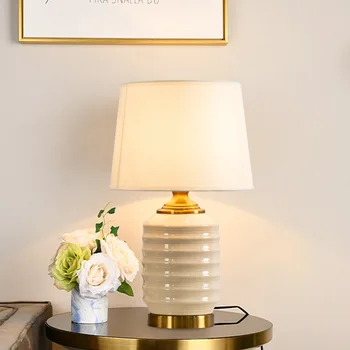 Amerikāņu Keramikas Galda Lampa, Vienkārša Dzīvojamā Istaba Guļamistaba Gultas Siltā Galda Lampas Modernās Senlaicīgu Audumu Dekoratīvā Galda Lampa 1