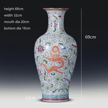 Jingdezhen Keramikas Grīdas Vāze Pastelis Antīko Porcelāna Vāze Dragon Phoenix Liela Vāze Ķirbis Vāze Retro Mājas Apdare