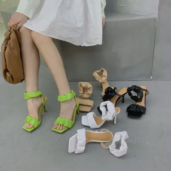 Pop Modes Sieviešu Kurpes Sandales Modes Zīmola Plāksnīšu Siksniņa Gladitator Sandales Dāmas Plānas Augsta Papēža Open Toe Sūkņi Apavi 2