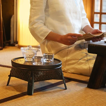Japāņu Stila Roku Darbs Bambusa Tējas Uzstādītu Glabāšanas Kaste Bambusa Lacquerware Tējas Paplātes, Tējas Galda Kung Fu Tējas Ceremonija Uzglabāšanas Kaste 2