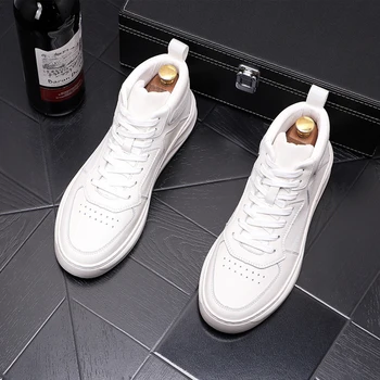 Korejiešu stilā mens casual oriģinālo ādas zābaki streetwear baltas kurpes dzīvokļi platforma boot elpojošs tendence potītes botas hombre 2