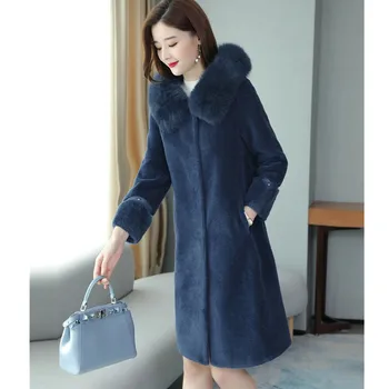 UHYTGF 2019 sieviešu ziemas kažokā kvalitātes aitu cirpšana gadījuma silta jaka sievietēm Fox kažokādas kapuci 3XL plus lieluma top virsdrēbes 650 2