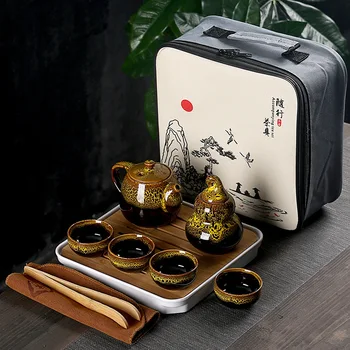 Keramikas Kungfu Tējas Komplekts Portatīvo Ceļojumu Teaset Ar Tējkannu Tējas Katlā Apakštasītes Un Ceļojumu Soma, Kas Piemērota Ģimenes Ceļojumu Āra 2021 2