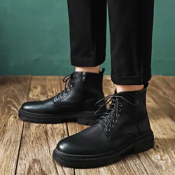 Korejas dizaineris vīriešu zābaki melnā ikdienas apavi īstas ādas botines hombre pavasara rudens potītes botas chaussure hommes zapatos 2