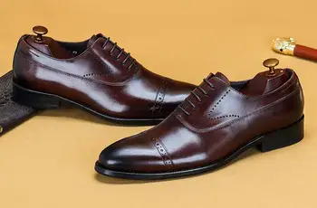 Vairumtirdzniecības Oficiālu Oxfords Kleitu, Kurpes, Mežģīnes up Biznesa Kurpes Roku darbs Īstas Ādas Vīriešu kurpes, Liela izmēra 46 2