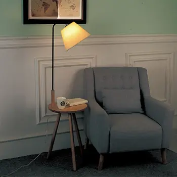 Ziemeļvalstu mūsdienu masīvkoka&kokvilnas auduma abažūrs grīdas lampa E27 220V kafijas galda, grīdas lampas dzīvojamā istabā, guļamistabā viesnīcas numuru 2