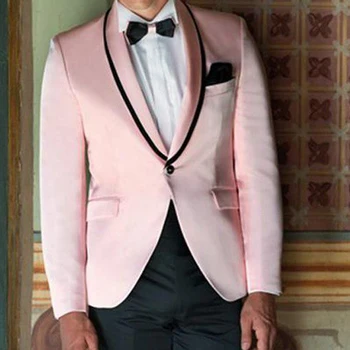 Slim fit Rozā Balles Kostīmi Vīriešu Klubs 2 gabals Custom Kāzu Uzvalku par Groomsmen ar Lakatu, Atloks Cilvēku Modes Apģērbu Komplekts 2020 2