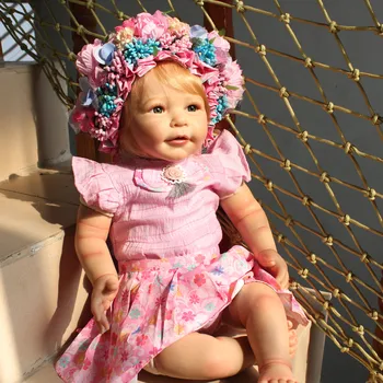 3D-Krāsas Ādas 55 CM Mīksta Silikona Atdzimis Bērnu Lelle Spilgti Princese Toddler Meitene Rotaļlietas, Auduma Struktūra Bebe Saģērbt Boneca Dzīvs Dāvanu 2