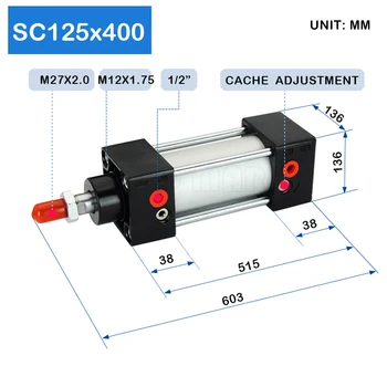Augstas Kvalitātes SC125X400 Nesa izmantots 125mm Insulta 400mm Alumīnija Cilindru Magnētisko Pneimatisko Cilindru 2