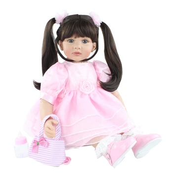 60 CM, Silikona Atdzimis Bērnu Lelle Rotaļlietu Meitene 24 Collu Vinila Rozā Kleita Princese Toddler Saģērbt Spēlēt Māja Bebe Dzimšanas dienas Dāvana 2