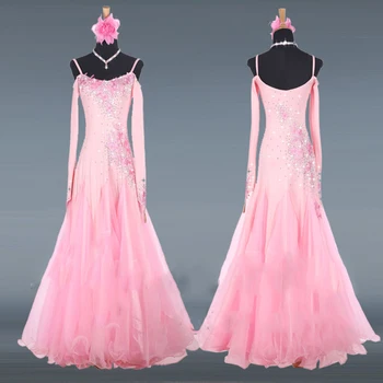 Rozā Balles Deju Konkurss Kleita Sieviešu Deju Ziemas Apģērbu Ar Garām Piedurknēm Tango Valsis Puse Apģērbs Izpildes Posmā Kleita 2