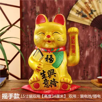 Radošā zelta keramikas labklājības kaķis elektriskie roku trīce c 15inch lielu Dzīvnieku Bagātību laimīgā Cūciņa banka bstatue mājas kāzas 2