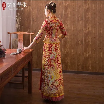 Izmērs 2XL Cheongsam Tradicionālo Ķīniešu Mandarīnu Apkakles Qipao Izšuvumi Austrumu Kāzu Kleitas Apmetni Orientale vestido 2