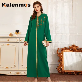 Dubaijas Arābu Musulmaņu Abaya Kleita Sievietēm Pieticīgs Kimono Drukāt Marokas Kaftan Islāmu Maxi Kleitas Islāma Apģērbu Plus Lieluma Kapuci 2