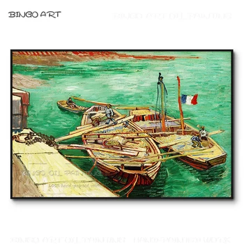 Kvalificēts Mākslinieks Tīra Roka-gleznoja Impresionisma Zvejas Laivu Eļļas Glezna uz Audekla Skaistu Van Goga Zvejas Laivu Eļļas Glezna 2