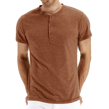 Cilvēka T-krekls ir 2021. jaunu Gadījuma vasaras Īsām piedurknēm t krekls vīriešiem tīrtoņa krāsu Henrijs Apkakles Vīriešu tops Multicolor O kakla tees 2