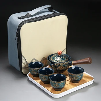 Portatīvo Ziedu Izsmalcinātu Chinese Gongfu Kung Fu Tējas Uzstādīt Keramikas Tējkanna W/Koka Rokturis Sānu rokturis Pot Kausa Teaware Dropshipping 2