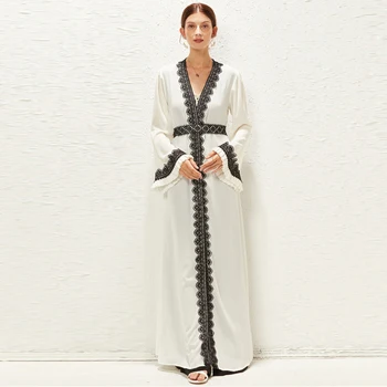Eid al-Fitr Arābu Islāma melns iekšējais kleita Abaya Dubaija vējjaka piena zīda šifons Malaizija, Indija eleganta jaka 2-piece set 2