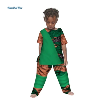 Āfrikas Zēna Topi un Bikses Komplekti Plus Lieluma Bazin Riche Āfrikas Drukāt Raibs Krekls un Bikses Komplekti Bērnu Apģērbu WYT142 2