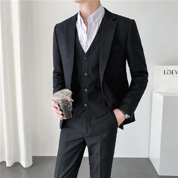 ( Žakete + Veste + Bikses ) ir 2021. 2-gabals, Vīriešu Formālu Business Classic Svītru Tērps Vīriešu Modes Veikaliņu, Kāzu Kleita, Uzvalks 2