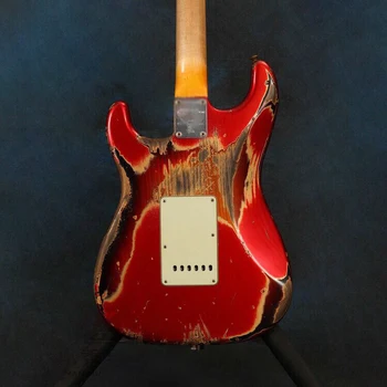 Pasūtījuma veikalā Sarkano krāsu, elektriskā ģitāra,Palisandrs klaviatūra guitarra,relikvijas ar rokām 2