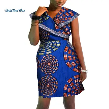 Āfrikas Kleitas Sievietēm Drukāt Drapēti Kleitas Vestidos Bazin Riche Āfrikas Ankara Kleitas ar V-veida Kakla Āfrikas Sieviešu Apģērbu WY7367 2
