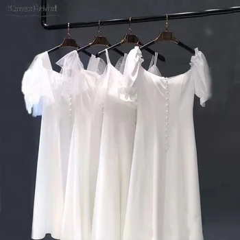 Sudraba/Balta Ceļa Garums Līgavas Kleitas Puff Piedurknēm Vintage Skaisto Kāzu Tērpi Sievietēm formālās Kleitas DB032 2