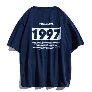 2022. gada Vasaras Modes Apaļu Kakla Īsām Piedurknēm 1997 Apdrukāta Kokvilnas Zaudēt Gadījuma T-krekls Vīriešiem un Sievietēm 2