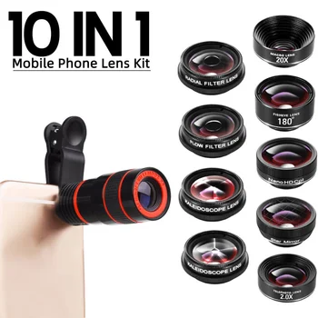 10 1 Šūnu Mobilo Tālruņu Kameras Objektīvs Kit for iPhone X XS 11 6 7 8 Platleņķa Makro Viedtālrunis Fisheye Tālummaiņas Teleskopu Universal 2