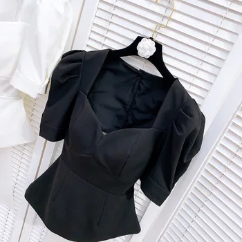 Ir 2021. Vasarā Jaunu Sieviešu Francija Stila Dizains, Mežģīnes Augšu Atpakaļ Dobi No Cietā Blūze Biroja Dāma Elegants Modes Ikdienas Krekls 2