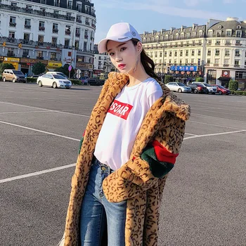 Lugentolo Garas Mākslīgās Kažokādas Mētelis Sievietēm Korejas Modes Zaudēt Biezu Siltu Kažokādas Jaka Ziemas Sexy Leopards Drukāt Mākslīgās Kažokādas Mētelis 2
