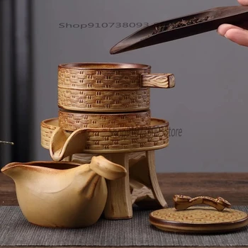 Keramikas Pusautomātiskā Tējas Komplekts, Kauss, Vienkāršais Grafīta Kungfu Tējkanna Laimi Izrādās 2