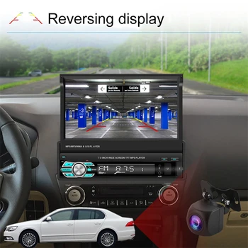 Auto Multimedia Player Bluetooth Vienas Ass 7 collu Nolaižamu Ekrānu, Auto Radio, MP4 MP5 Video Atskaņotājs Carplay Reversa Attēlu 2