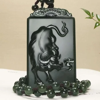Kvalitātes Pudeli Green Jade Kulons Amuletu Ox Dizaina Laimīgs Svētī Ķīniešu Zodiaka 12 Dzīvnieku Gadiem 2