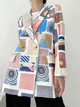 Modes Harajuku Žakete Ir 2021. Sievietes Space Raksts Iespiests Ikdienas Biroja Žakete Uzvalks Rudens Ziemas Vidū-Garums Ir Divreiz Krūtīm, Uzvalkā 2